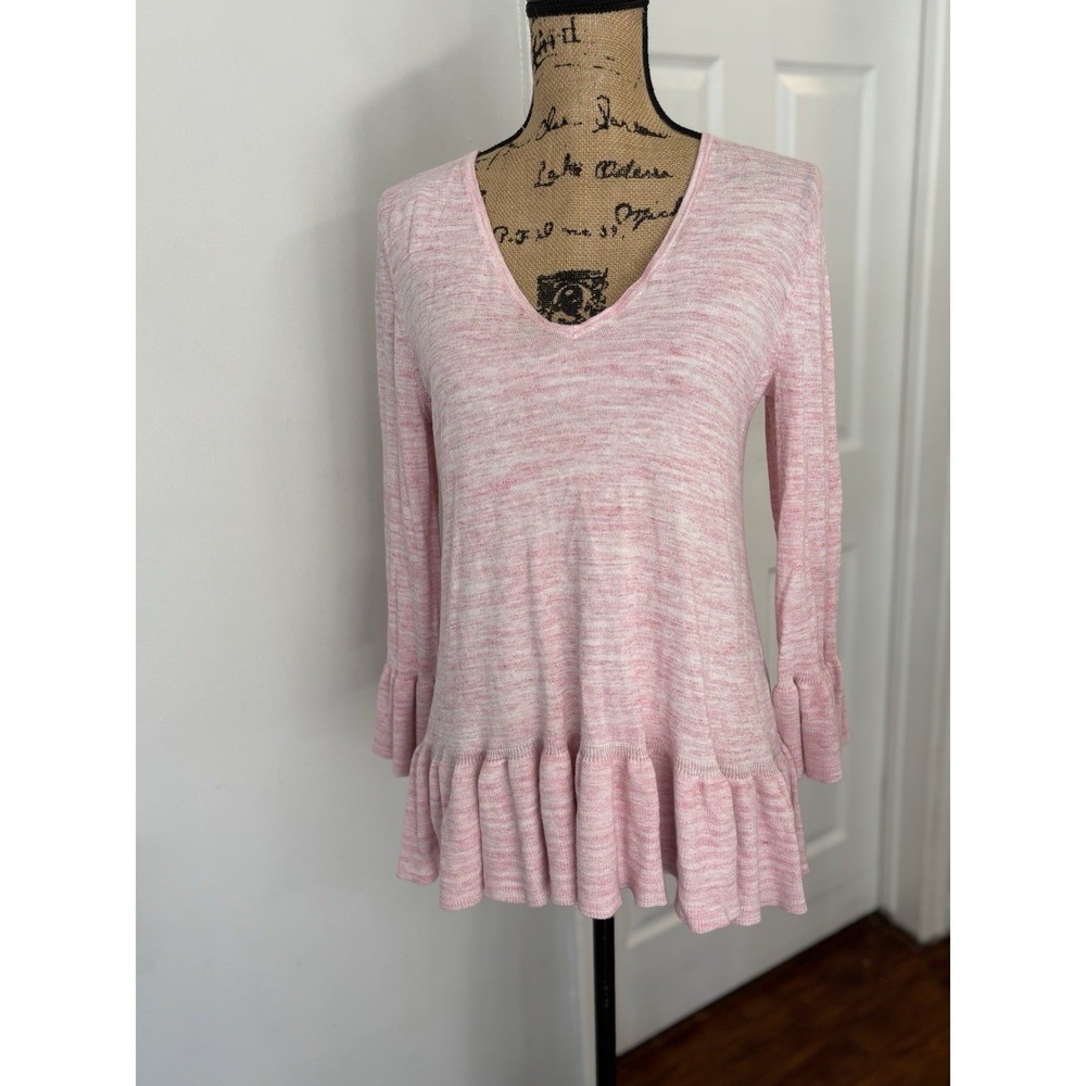 Lilly Pulitzer Adela Space Dye Peplum Sweater V Neck Pink Size L Flaw **